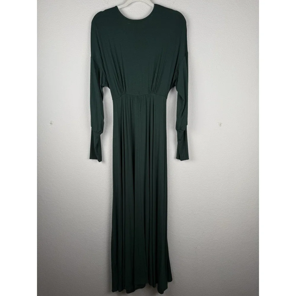 24seven Comfort Apparel Bishop Sleeves Maxi Dress Women's‎ Large Green Stretch